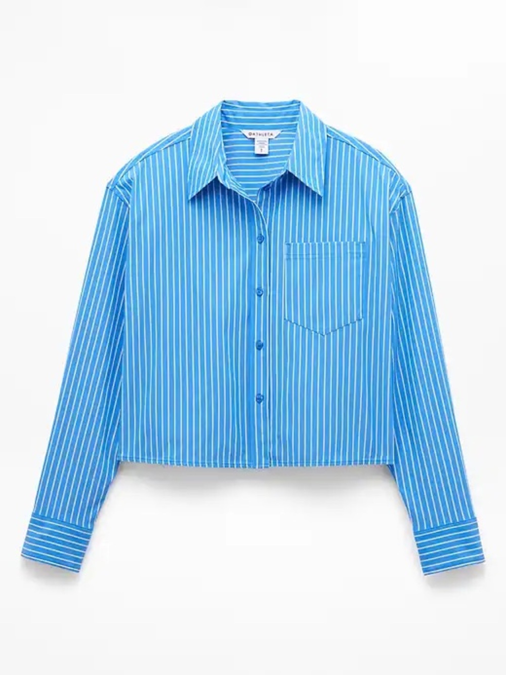 Athleta Blue Striped Cropped Button-Down Shirt - Picture 2 of 6